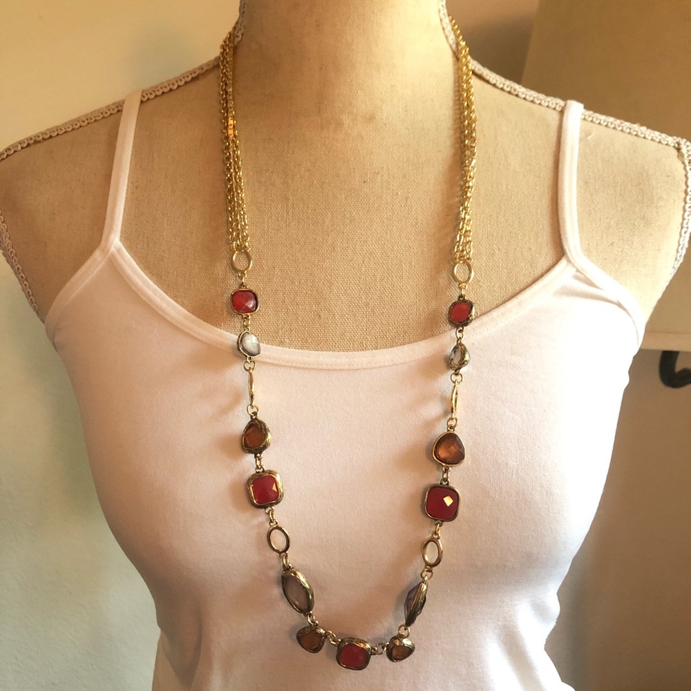 Vintage 90s gold chain faceted stone long necklace